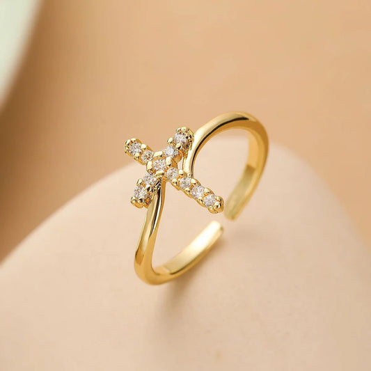 Gold Crystal Cross Resizable Ring-Maryam Jewelry