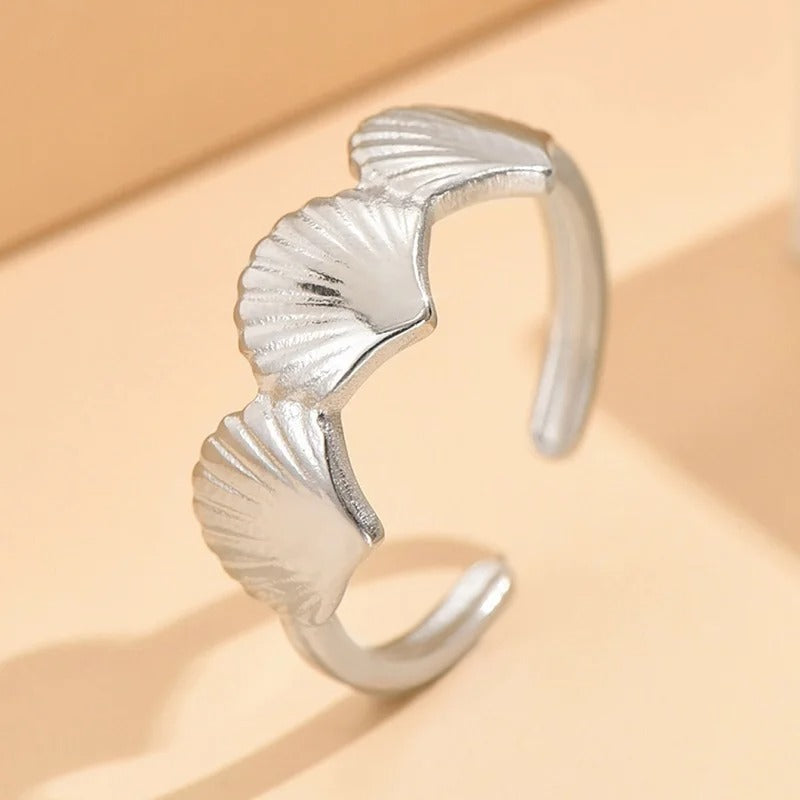 Silver Textured Leaf Pattern Adjustable Ring-Maryam Jewelry