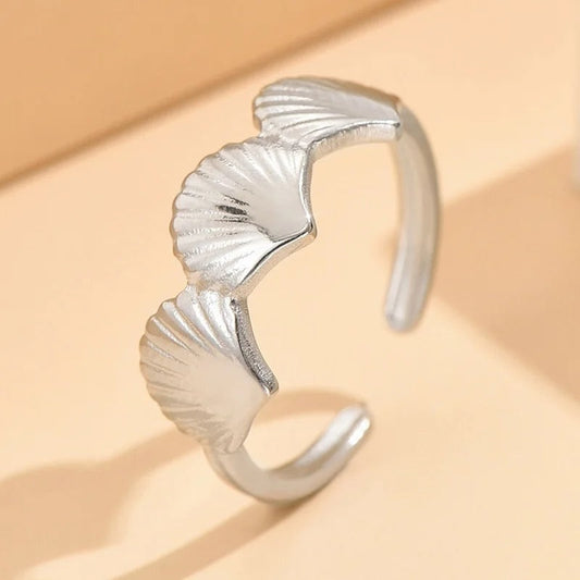 Silver Textured Leaf Pattern Adjustable Ring-Maryam Jewelry