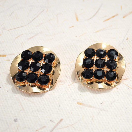 Vintage Black Crystal Gold Earrings-Maryam Jewelry