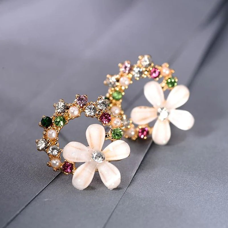 Colorful Flower & Gemstone Earrings-Maryam Jewelry