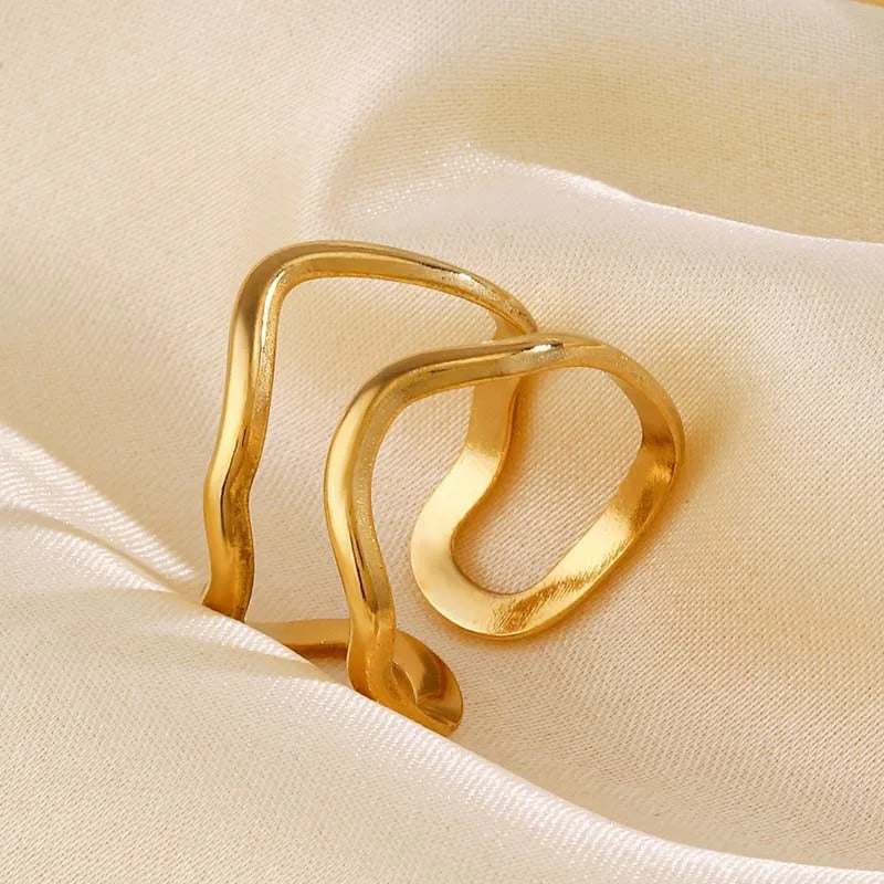Vintage Sculpted Gold Wavy Shape Open Ring-Maryam Jewelry