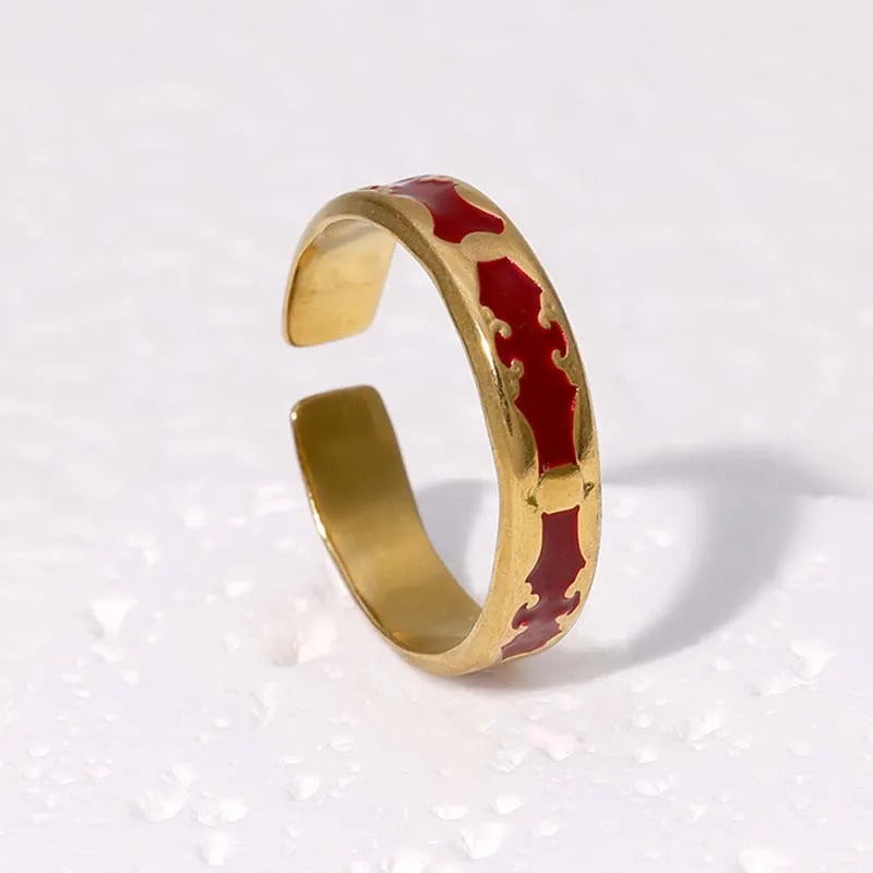 Vintage Gold Sleek Red Inlay Adjustable Ring-Maryam Jewelry