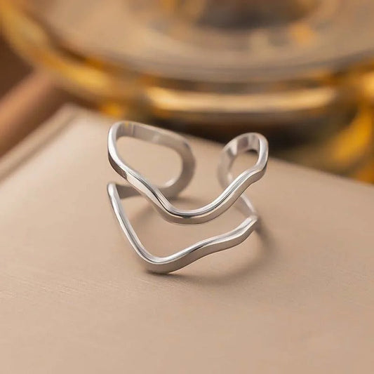 Sculptural Wavy Silver Design Open Ring-Maryam Jewelry