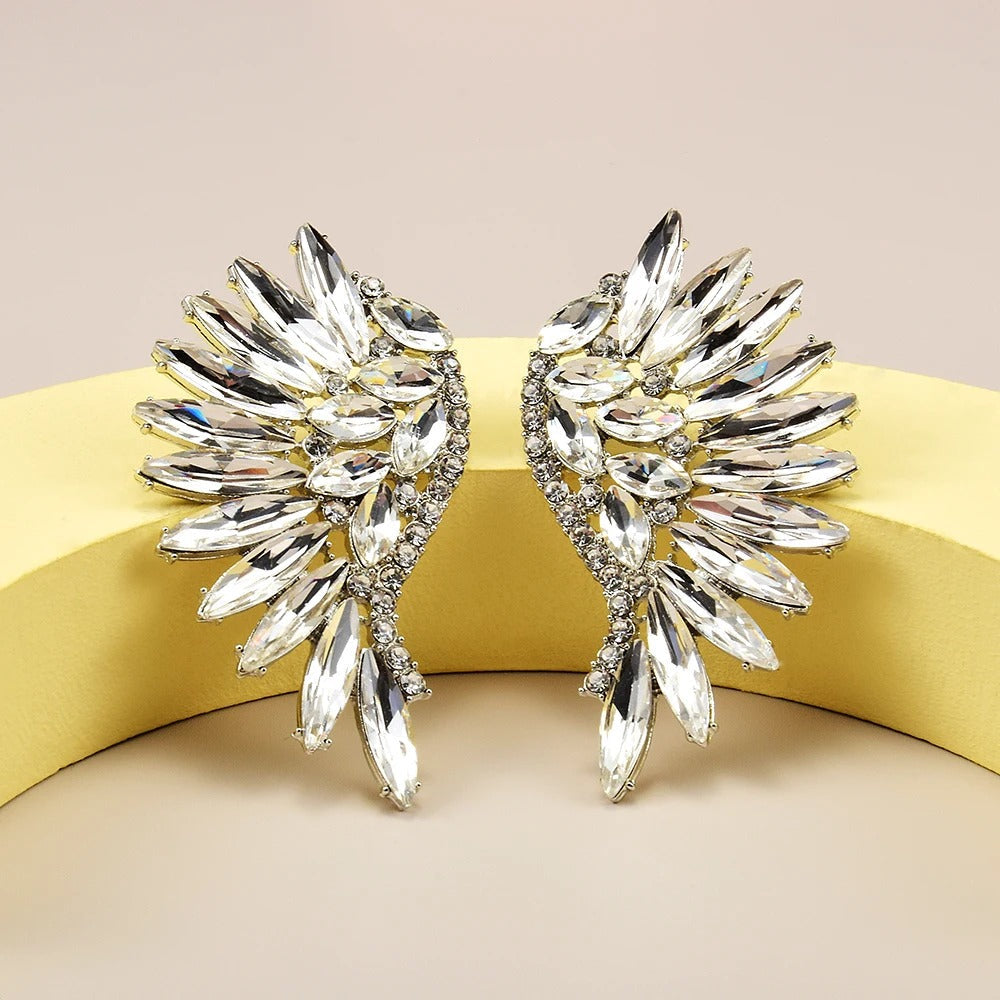 Vintage Silver Wing Crystal Earrings-Maryam Jewelry
