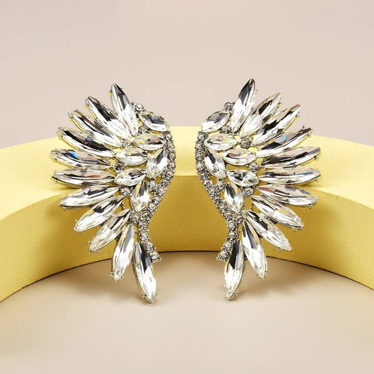 Vintage Silver Wing Crystal Earrings-Maryam Jewelry
