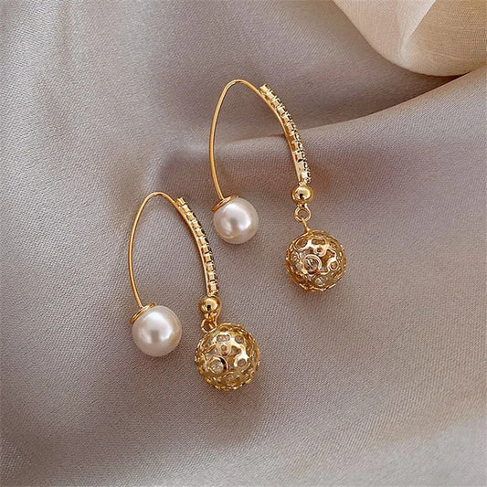 Vintage Gold & Pearl Dangle Earrings-Maryam Jewelry