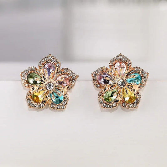 Vintage Multicolor Crystal Flower Earrings-Maryam Jewelry