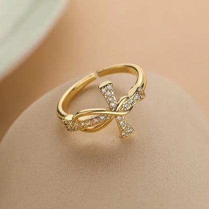Gold Twisted Cross Resizable Ring-Maryam Jewelry