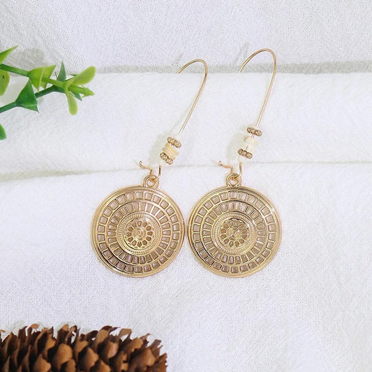 Vintage Gold Mandala Disc Earrings-Maryam Jewelry