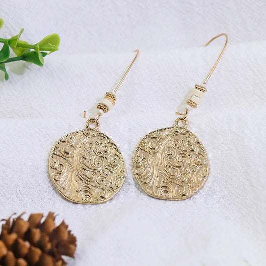 Vintage Gold Engraved Circle Earrings-Maryam Jewelry