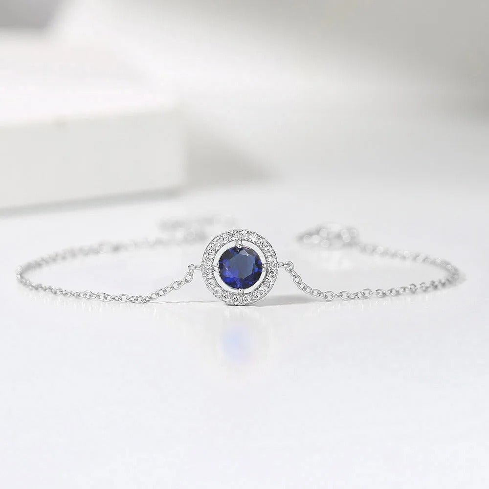 Vintage Silver Blue Crystal & Pave Border Bracelet-Maryam Jewelry