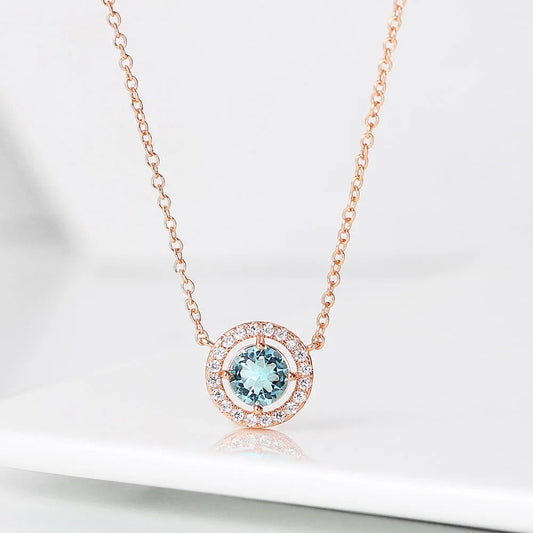 Rose Gold Light Blue Crystal Pendant Necklace-Maryam Jewelry