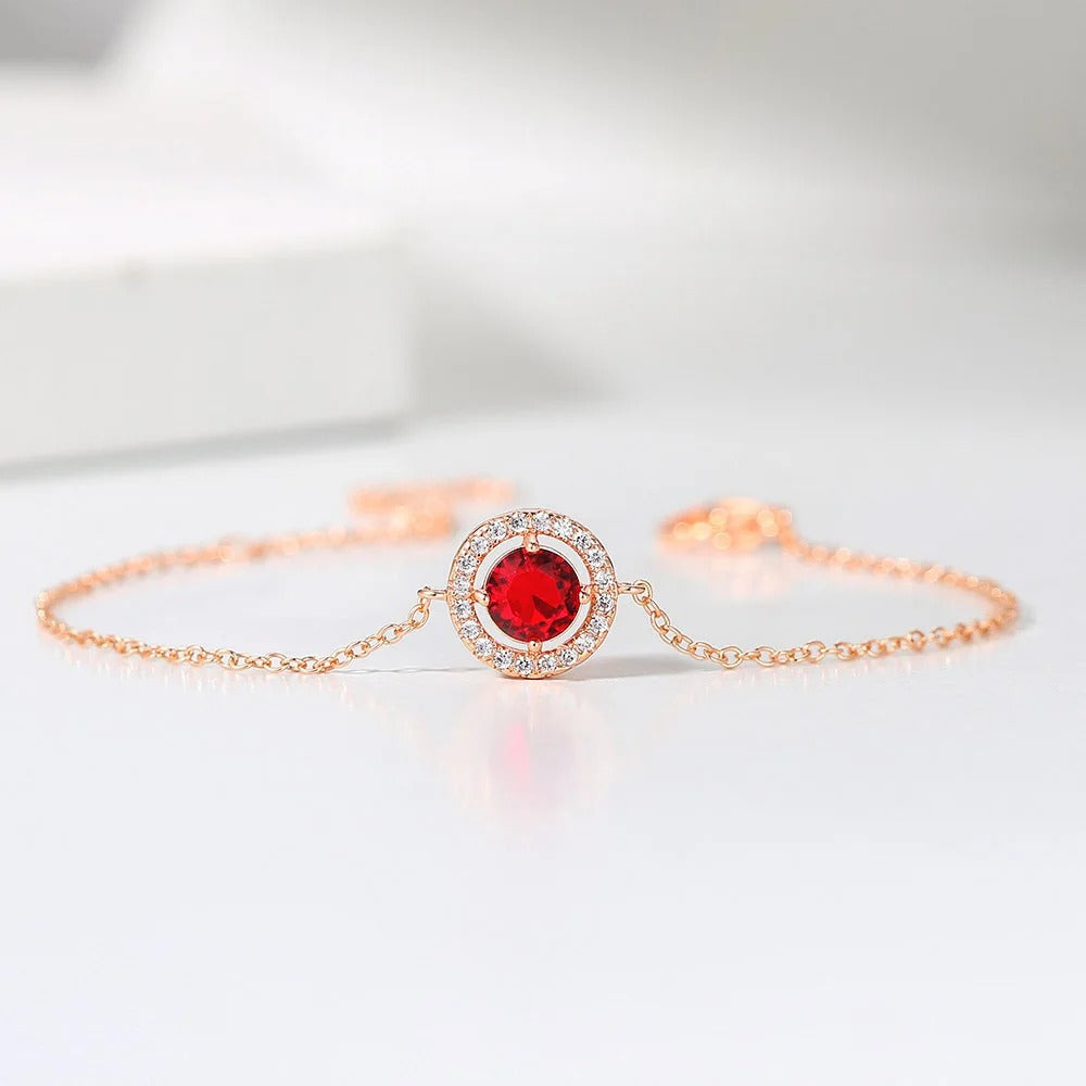 Classic Rose Gold Round Red Gem & Crystal Bracelet-Maryam Jewelry