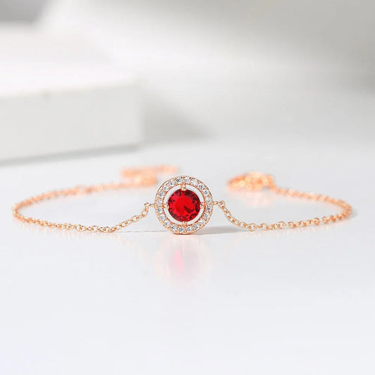 Classic Rose Gold Round Red Gem & Crystal Bracelet-Maryam Jewelry