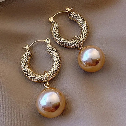 Vintage Gold Pearl Hoop Earrings-Maryam Jewelry