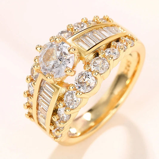 Vintage Gold Double Row Crystal Ring-Maryam Jewelry