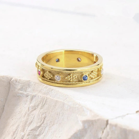 Vintage Gold Colorful Stone Band Ring-Maryam Jewelry