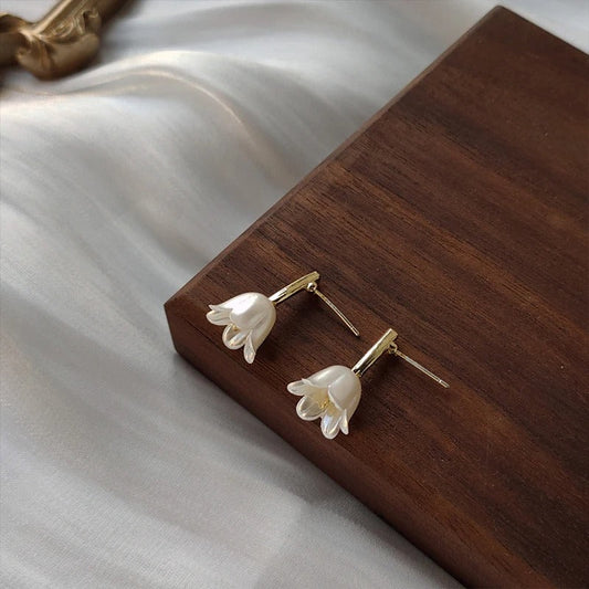 Vintage Gold Floral White Earrings-Maryam Jewelry