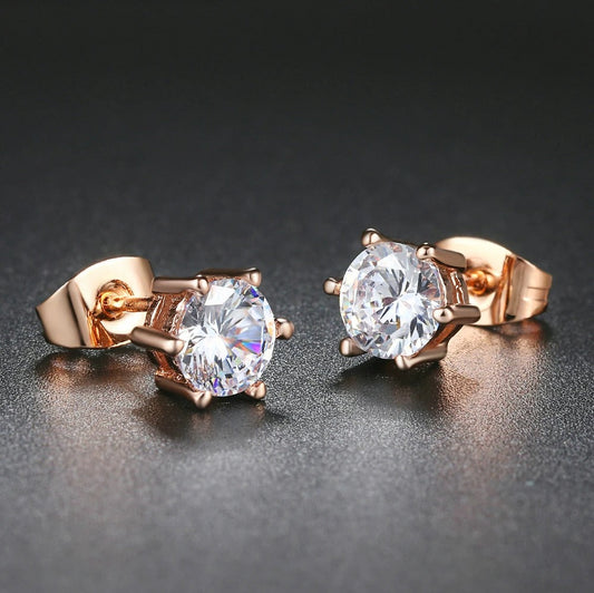 Classic Rose Gold Claw Brilliant Crystal Earrings-Maryam Jewelry