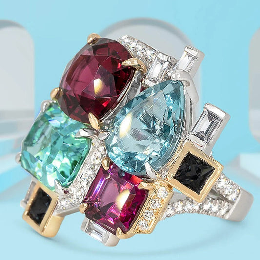 Vintage Multi-Color Gemstone Silver Ring-Maryam Jewelry