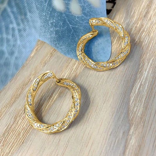 Gold Twisted Crystal Earrings-Maryam Jewelry