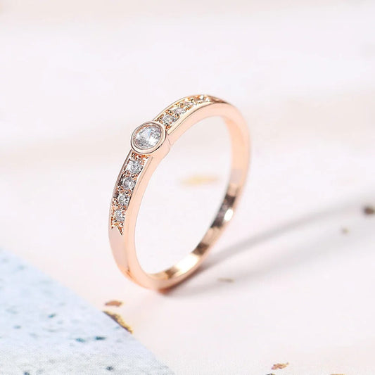 Rose Gold Center Round Stone & Paved Sparkling Ring-Maryam Jewelry