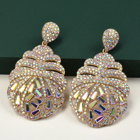 Gold Vintage Seashell Shaped Crystal Earrings-Maryam Jewelry
