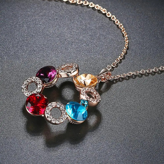 Rose Gold Colorful Crystal Circle Pendant Necklace-Maryam Jewelry