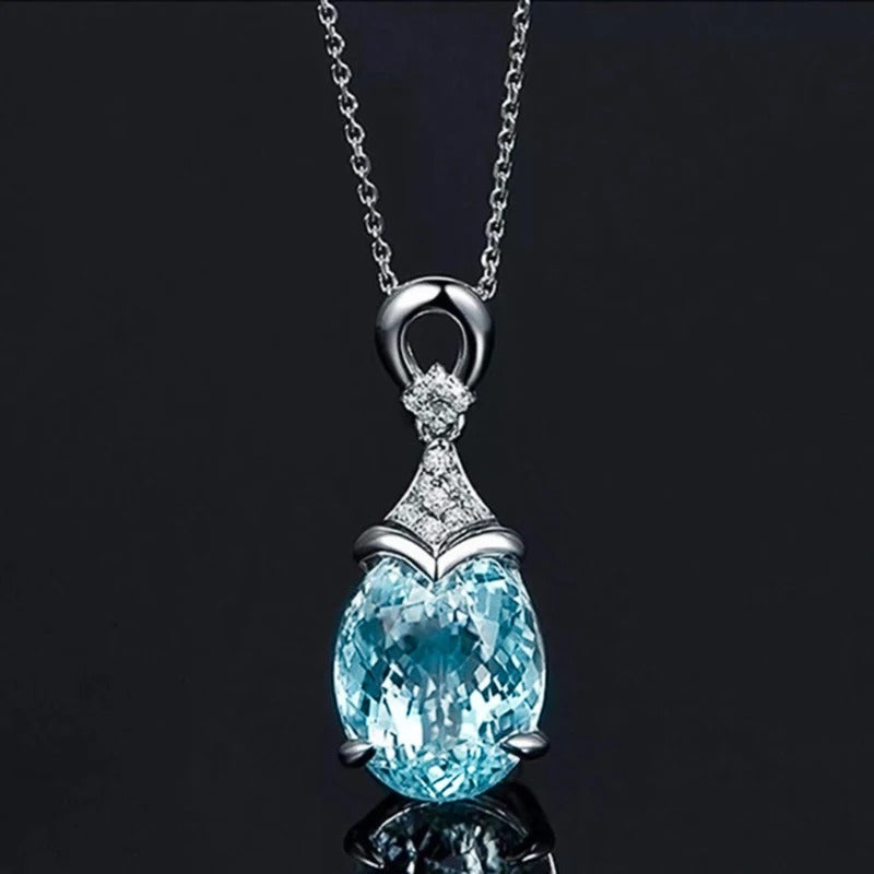 Vintage Silver Aqua Crystal Necklace-Maryam Jewelry