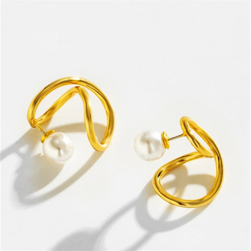 Vintage Gold Pearl Swirl Earrings-Maryam Jewelry