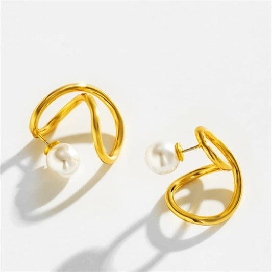Vintage Gold Pearl Swirl Earrings-Maryam Jewelry