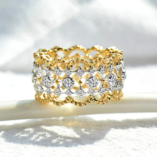 Vintage Two Tone Sparkling Circle Band Ring-Maryam Jewelry