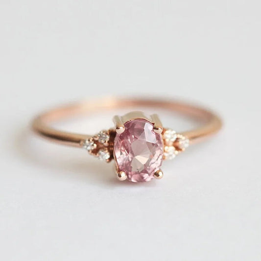 Vintage Pink Oval Stone Rose Gold Ring-Maryam Jewelry