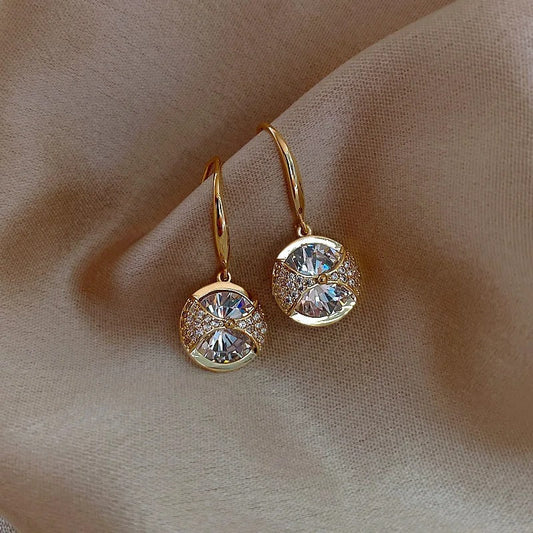 Gold Round Sparkle Drop Earrings-Maryam Jewelry