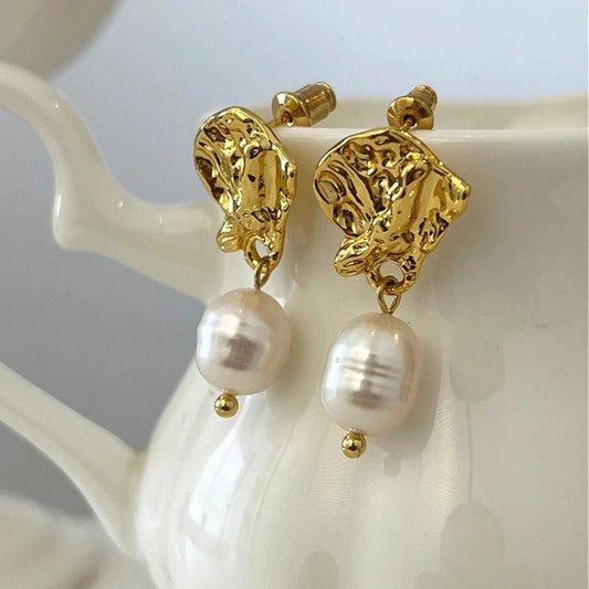 Gold Ear Cuff Pearl Drop Earrings-Maryam Jewelry