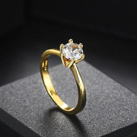 Timeless Gold Solitaire Round Center Ring-Maryam Jewelry