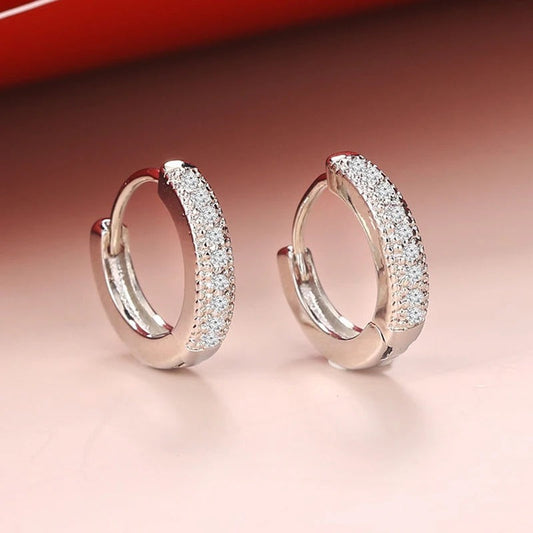 Silver Pav�� Antique Charm Hoop Earrings-Maryam Jewelry