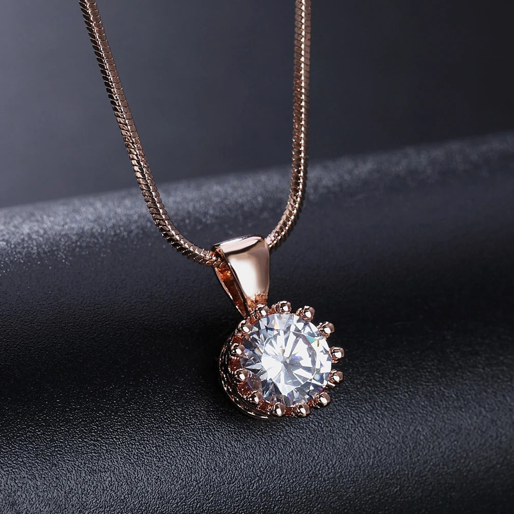 Rose Gold Classic Round Cut Pendant Necklace-Maryam Jewelry