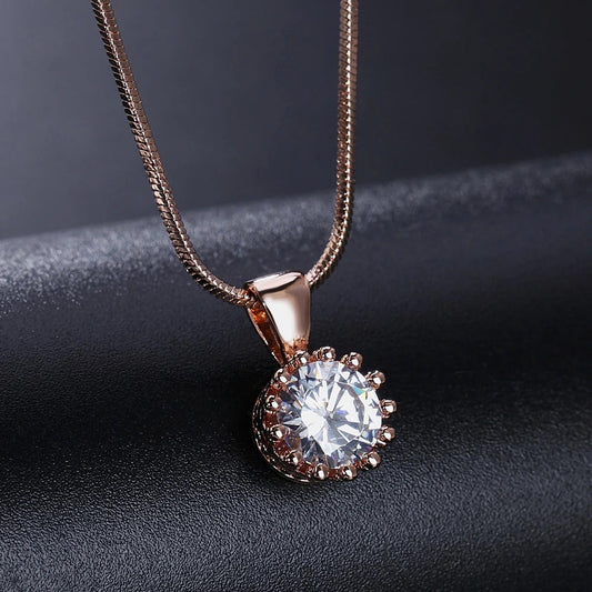 Rose Gold Classic Round Cut Pendant Necklace-Maryam Jewelry