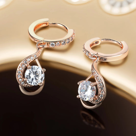 Rose Gold Crystal & Swirl Drop Earrings-Maryam Jewelry