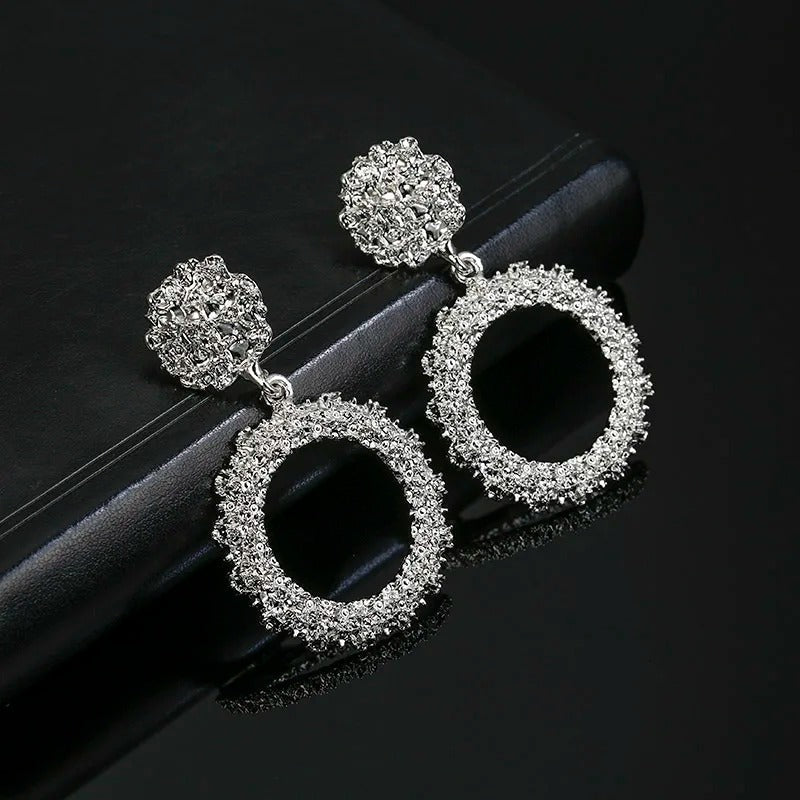 Vintage Silver Big Round Dangle Earrings-Maryam Jewelry