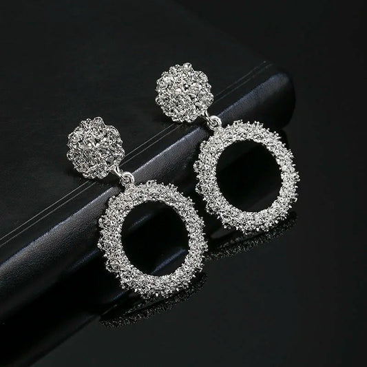 Vintage Silver Big Round Dangle Earrings-Maryam Jewelry