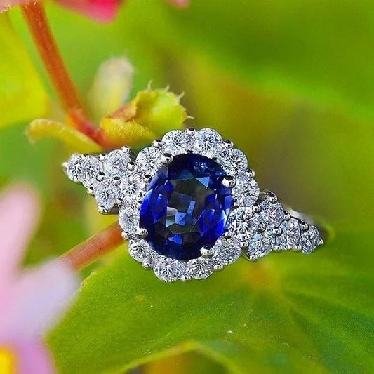 Vintage Silver Blue Oval Stone Ring-Maryam Jewelry