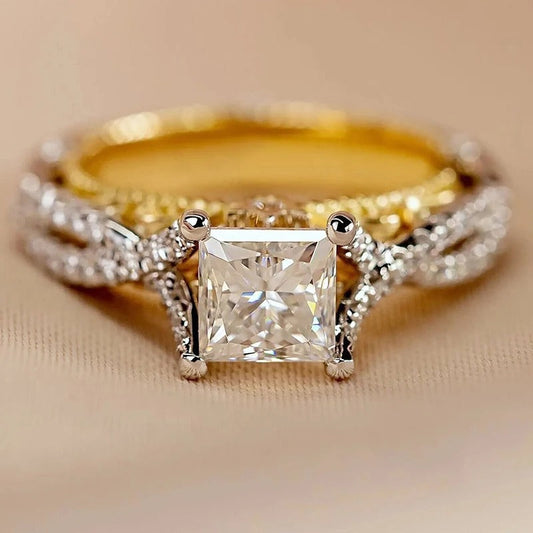 Gold Silver Twisted Princess Cut Ring-Maryam Jewelry