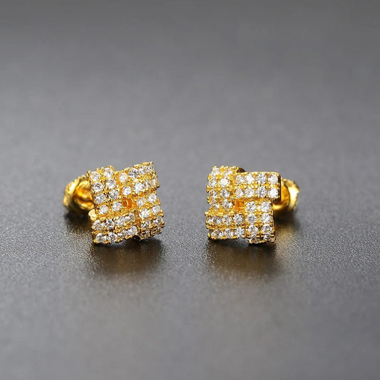Vintage Gold Square Zircon Crystal Earrings-Maryam Jewelry