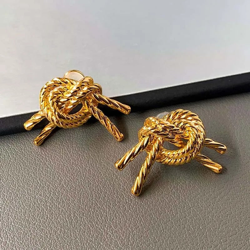 Vintage Gold Knotted Rope Design Earrings-Maryam Jewelry