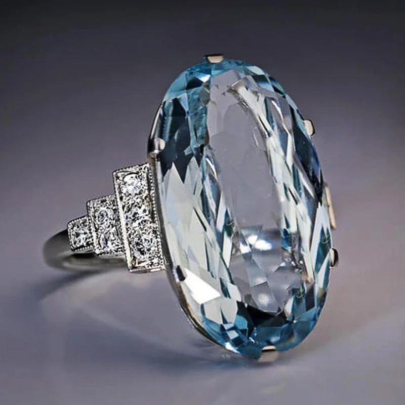 Vintage Oval Sky Blue Stone Ring-Maryam Jewelry