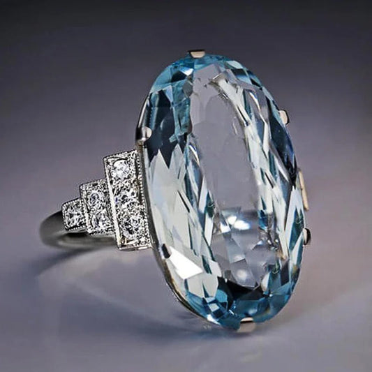Vintage Oval Sky Blue Stone Ring-Maryam Jewelry