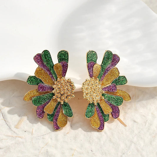 Gold Vintage Colorful Flower Crystal Earrings-Maryam Jewelry